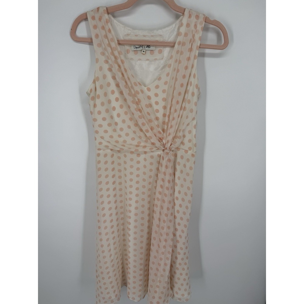 Damsel In A Dress Pure Silk Pink Polka Dot Sleeveless Knot Detail Midi Dress Sz8